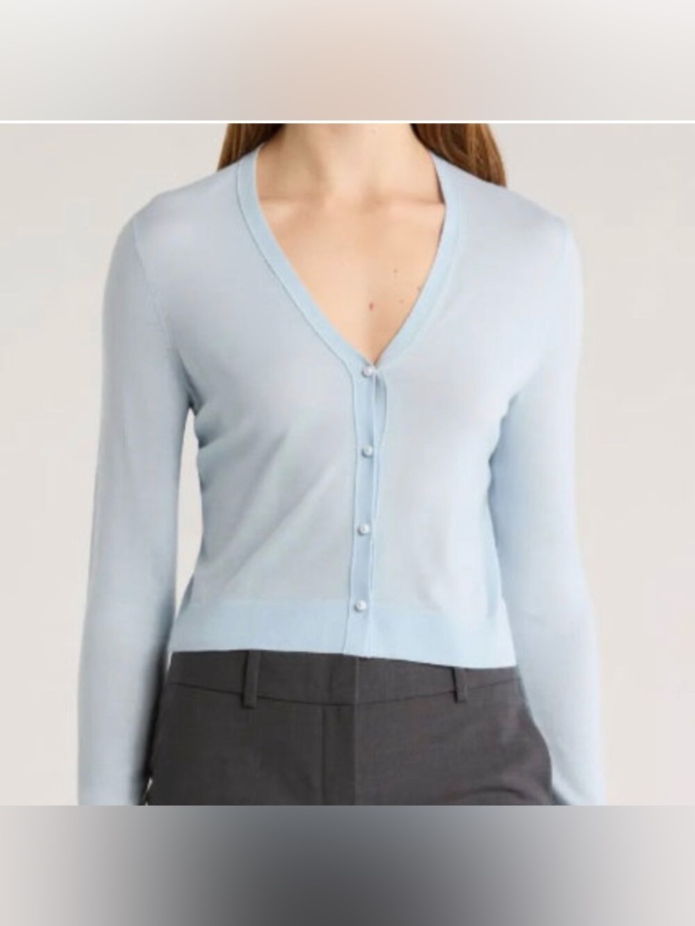 NWT Theory Faux-Pearl Button Cropped Wool Cardigan Size Medium